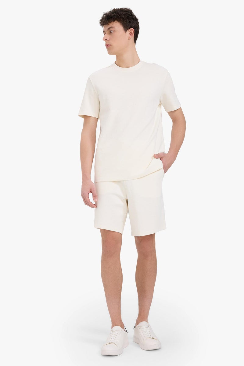 DeFacto White Man Regular Fit Textured Tie Waist Shorts Casual - Image 1